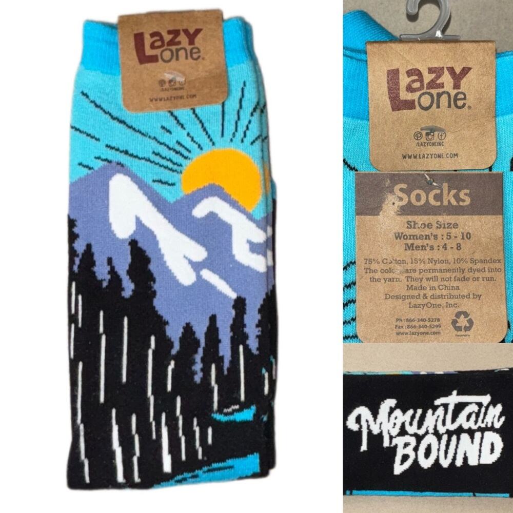 NWT Lazy One MOUNTAIN BOUND Crew Sock Unisex Women's 5-10 | Mens 4-8 blue/black - Picture 16 of 16